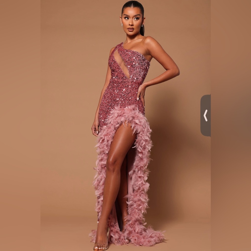 Esme Sequin Feather Maxi Dress - Pink